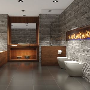 Badezimmer in eleganter Holzoptik